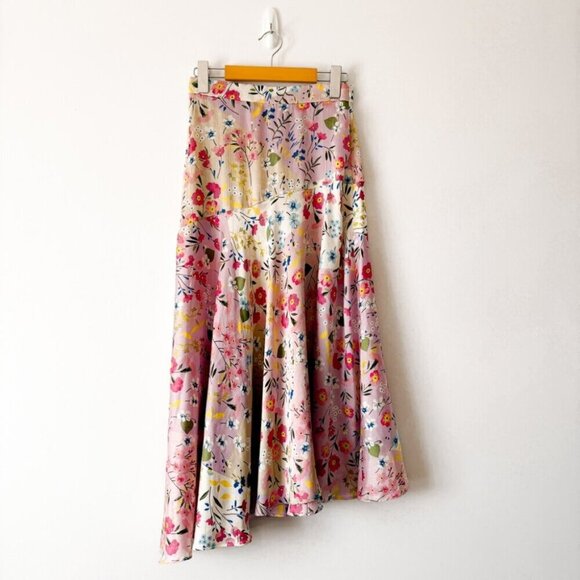 Zara Floral Satin Effect Asymmetric Midi Skirt Size XS - Picture 5 of 10